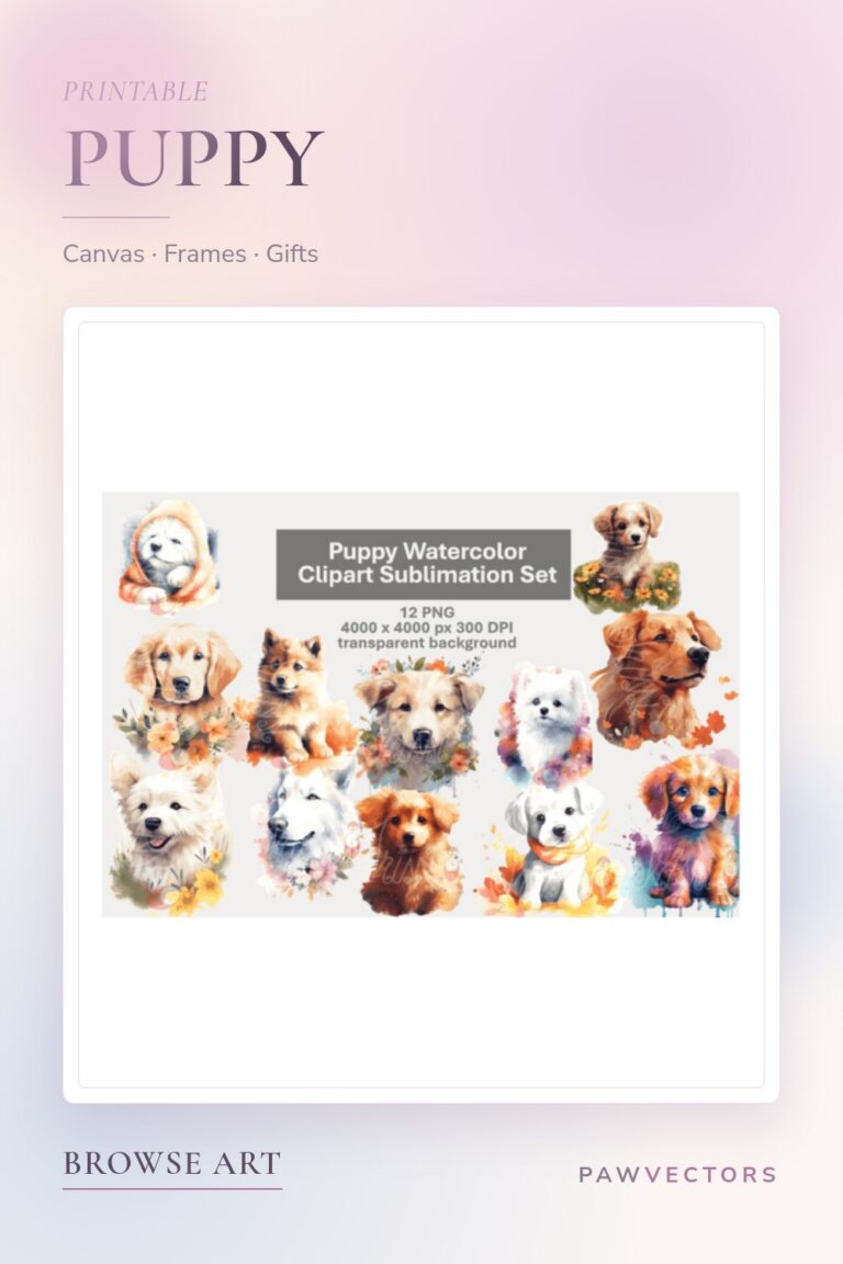 12 Watercolor Puppy PNG Files for Print-on-Demand Sellers